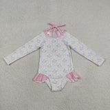 S0655 Baby girld bow flower long sleeve swimsuit