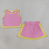 GSD4187 baby girls pink yellow sleeveless skirt outfits