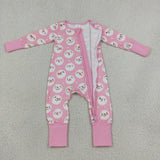 LR3165 baby girls Christmas snowman pink long sleeve zipper romper