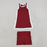 GSSO3848 girls wine white sleeveless shorts outfits yoga