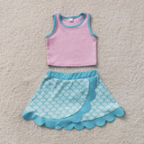 GSD4083 baby girls purple sleeveless  scales scalloped skirt Outfits yoga