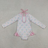 S0655 Baby girld bow flower long sleeve swimsuit