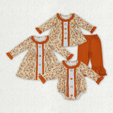 Matching girls fall pumpkin long sleeve clothing embroidery