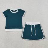 GSD3670 girls green short sleeve skirt outfits