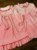 Matching Baby Girls boys Christmas red stripe button pajamas