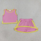 GSD4187 baby girls pink yellow sleeveless skirt outfits