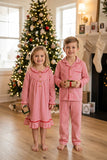Matching Baby Girls boys Christmas red stripe button pajamas
