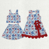 Matching Baby girls July Fourth bow sleeveless bow dress yoga