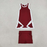 GSSO3848 girls wine white sleeveless shorts outfits yoga