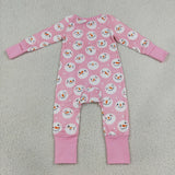 LR3165 baby girls Christmas snowman pink long sleeve zipper romper