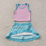 GSD4083 baby girls purple sleeveless  scales scalloped skirt Outfits yoga