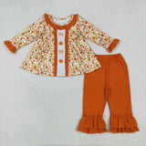 Matching girls fall pumpkin long sleeve clothing embroidery