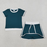 GSD3670 girls green short sleeve skirt outfits