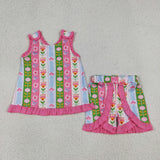 GSSO3676 girls flower sleeveless pink shorts outfits