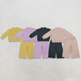 Matching Baby girls solid long sleeves pant mock neck outfits cotton