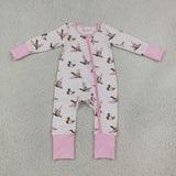 LR3218 baby girls duck pink zipper romper