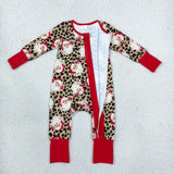 LR3302 baby Christmas Santa leopard red long sleeve zipper romper