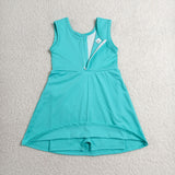 GSD3876 girls solid blue green bow sleeveless dress yoga