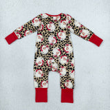 LR3302 baby Christmas Santa leopard red long sleeve zipper romper