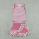 GSD3408 girls pink stripe  button sleeveless skirt outfits yoga