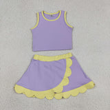 GSD4011 baby girls purple yellow sleeveless scalloped skirt Outfits yoga