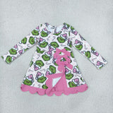 GLD1651 girls Christmas cartoon long sleeve pink bow scalloped dress