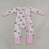 LR3218 baby girls duck pink zipper romper