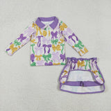 Matching Girls Mardi Gras long-sleeved  long sleeve zipper outfits