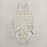S0723 Baby girls flower bow sleeveless swimsuit