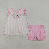 GSSO2924  baby girls Easter bunny stripe pink shorts outfits embroidery