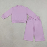 Matching Baby girls solid long sleeves pant mock neck outfits cotton