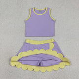 GSD4011 baby girls purple yellow sleeveless scalloped skirt Outfits yoga