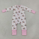 LR3218 baby girls duck pink zipper romper