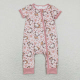 SR0924-- flower cow pink short sleeve girls romper
