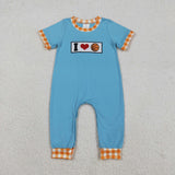 Matching Baby boys I LOVE Basketball romper outfits short sleeves embroidery