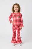 GLP3590 baby girls Christmas tree red plaid long sleeves pant scalloped outfits embroidery