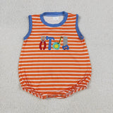 Matching Baby boys tool orange stripe short sleeves romper outfits embroidery