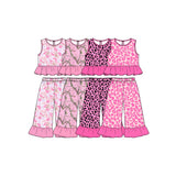 10.23 Pre-order girls pink rose sleeveless ruffle pants outfits