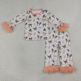 Matching Baby girls Halloween bow romper & furry pajamas clothing