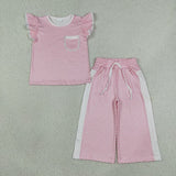 Matching Baby girls dot lace pocket flying sleeves pant outfits