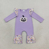 Matching girls Halloween pumpkin purple long sleeve ruffle clothing embroidery