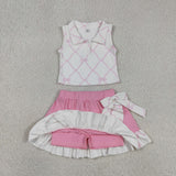 GSD3479 girls bow button pink sleeveless skirt outfits yoga