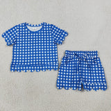 Matching Baby girls team short sleeve scalloped shorts outfits