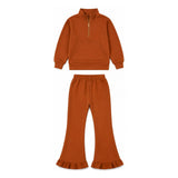 Pre-order girls solid long sleeve zipper outfits sweatshirt material