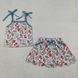 GSD3827 Baby girls July Fourth silp scalloped skirt outfits