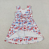 GSD3500 girls July Fourth bow flowers flag sleeveless dress yoga