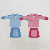 Matching  girls stripe long sleeve zipper shorts clothing yoga