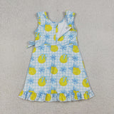 Matching Baby girls lemon blue pink checkered sleeveless dress yoga