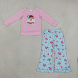 GLP3596 baby girls Christmas HO HO HO  bell pant outfits embroidery