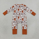 LR3158 baby boys brown bow long sleeve zipper romper